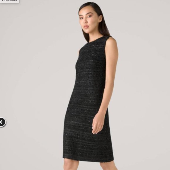 ST JOHN METALLIC EYELASH KNIT TWEED BLACK GOLD SHIMMER DRESS sz 10 - Picture 2 of 9